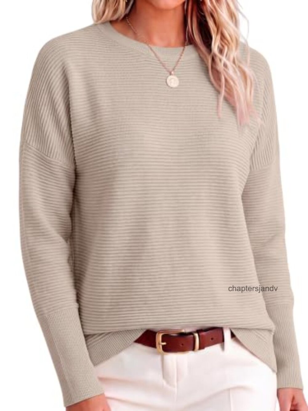 Oversized Batwing Sleeve Ribbed Knit Pullover Sweater Crew Neck